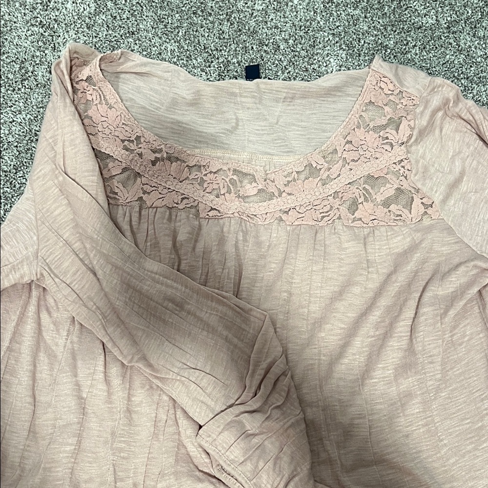 American Eagle Outfitters Blush Lace Accent Top